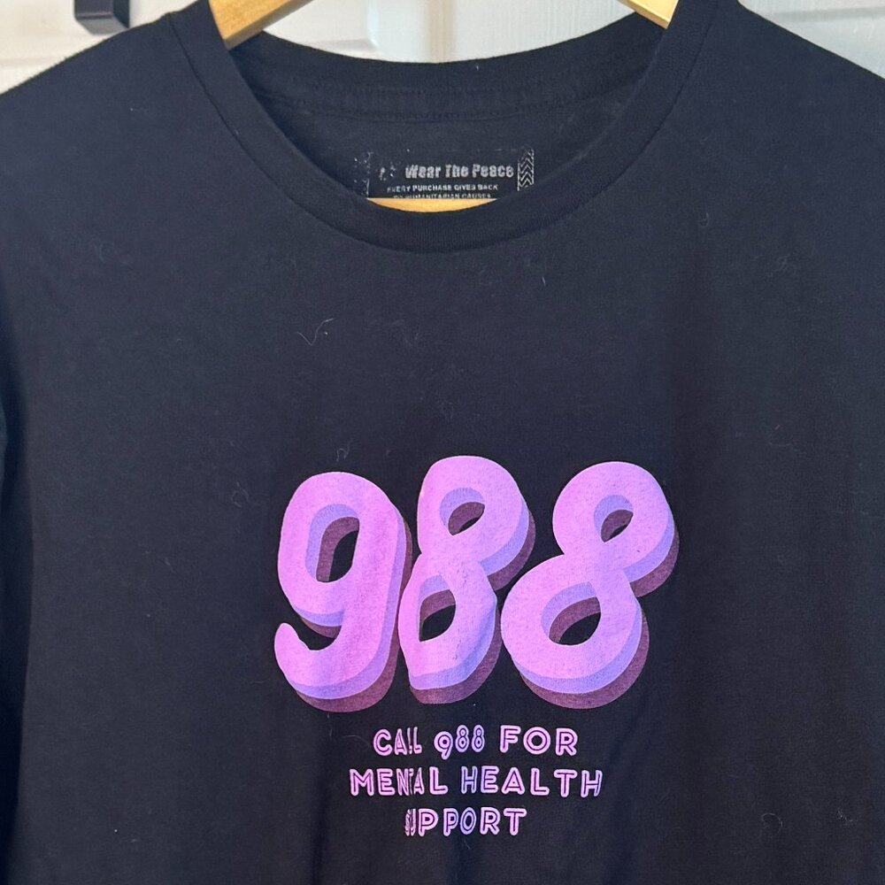 Graphic Tee – “988 Mental Health Support” – Black – Men’s XL